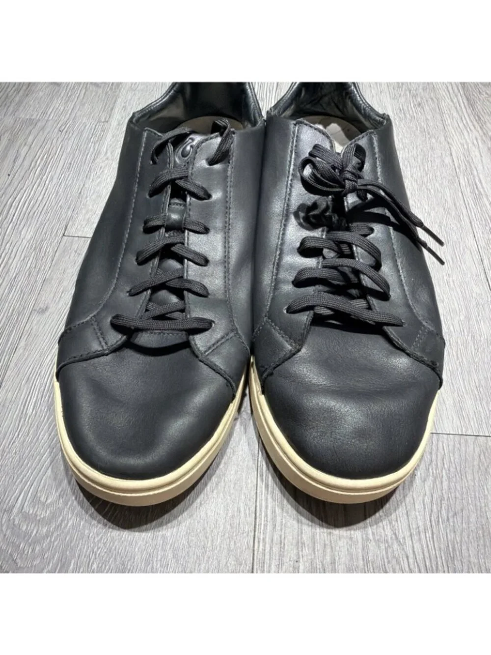 Olu Kai Men’s Leather Kahu Pahaha Black Bone Sz 11 Model 10414-4019